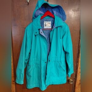 London Fog Turquoise Hooded Coat Vintage